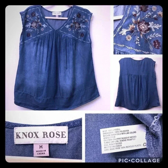 Knox Rose Jean Tank Embroidered Floral Design - Size M - Picture 1 of 9
